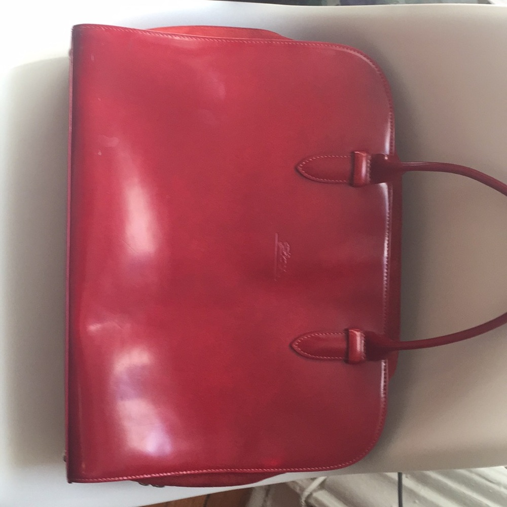 Authentic Longchamp patent leather red handle bag